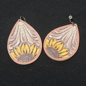 Leather Sunflower Earrings western